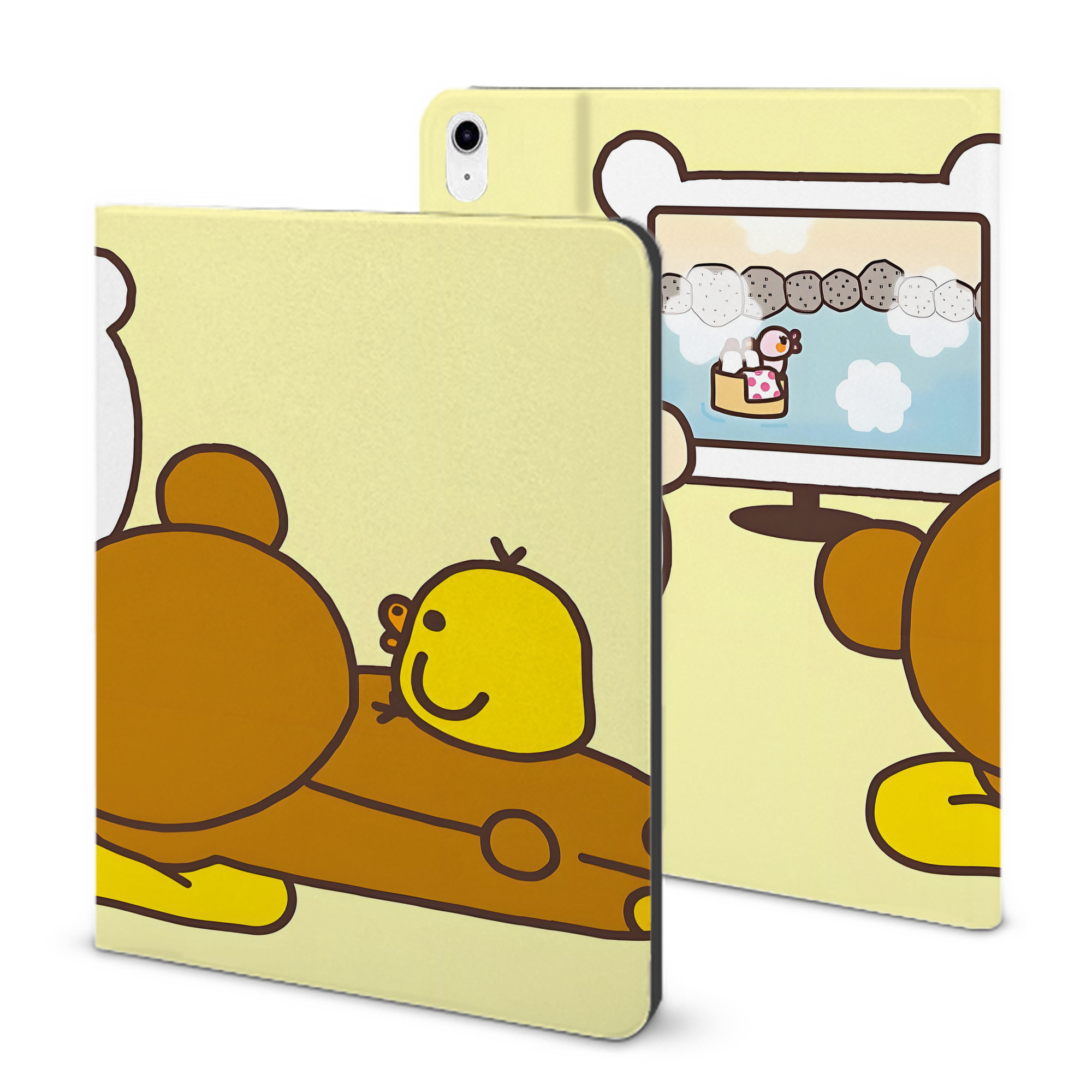 （画像用） リラックマ リラックマ キイロイトリ Rilakkuma Korilakkuma Kiiroitori IPad ケース ブック型 PUレザー TPU 耐衝撃 軽量 薄型 ペン収納なし 全面保護 IPad 各モデル対応